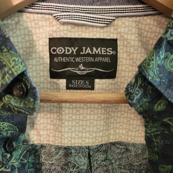 Cody James Green/ Navy Paisley Casual Western Button Down Shirt. Size S - Picture 5 of 5